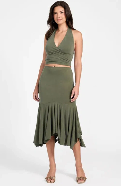 Guess Kenzie Ruffle Midi Skirt In Green