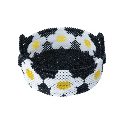 Tillie Beads Black / White Black & White Daisy Beaded Handle Basket