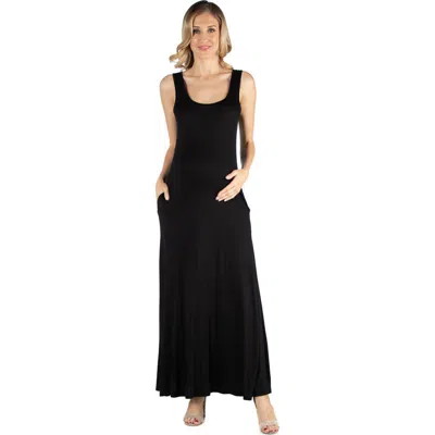24seven Comfort Apparel Scoop Neck Sleeveless Maternity Maxi Dress With Pockets In Black