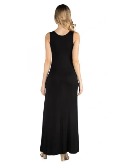 24seven Comfort Apparel Scoop Neck Sleeveless Maternity Maxi Dress With Pockets In Black