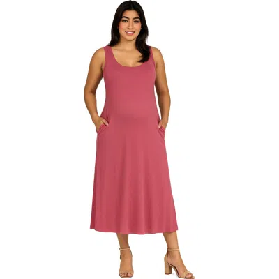 24seven Comfort Apparel Maternity Scoop Neck Sleeveless Maxi Dress With Pockets In Pink