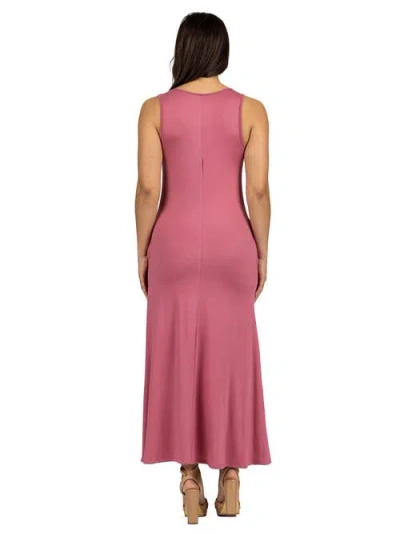 24seven Comfort Apparel Maternity Scoop Neck Sleeveless Maxi Dress With Pockets In Pink