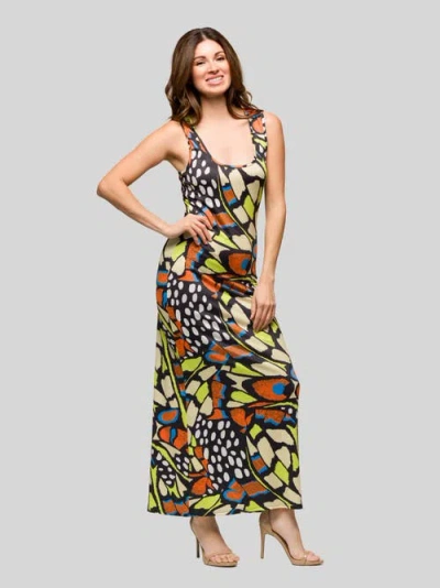 24seven Comfort Apparel Maternity Bright Butterfly Print Razorback Tank Casual Maxi Dress In Multi