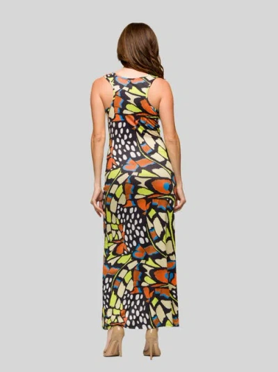 24seven Comfort Apparel Maternity Bright Butterfly Print Razorback Tank Casual Maxi Dress In Multi