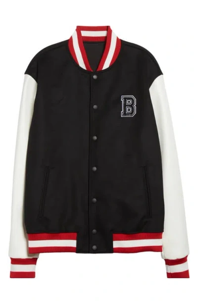 Balmain Wool And Eco-leather Varsity Jacket With Patch In Black