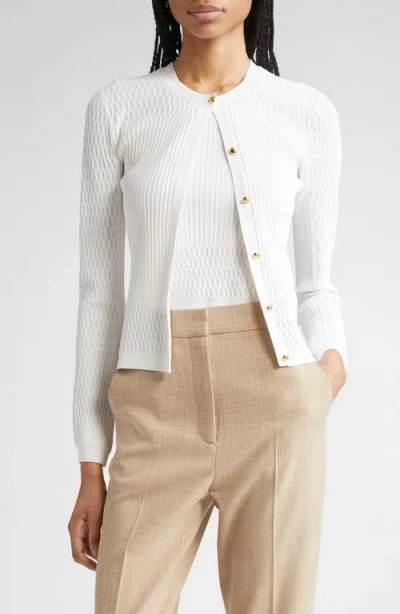 St John St. John Collection Mixed Stitch Fine Gauge Cardigan In White