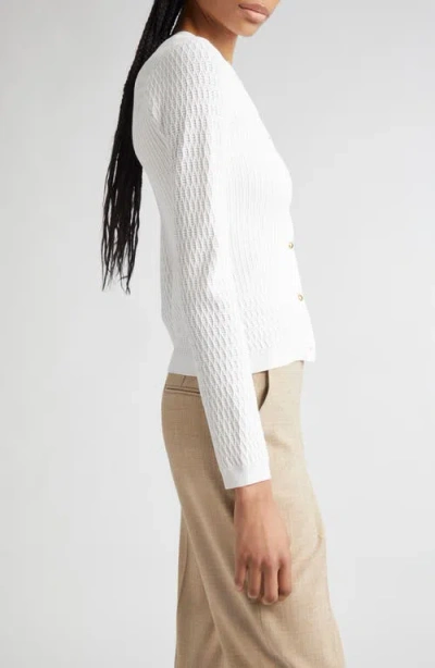St John St. John Collection Mixed Stitch Fine Gauge Cardigan In White