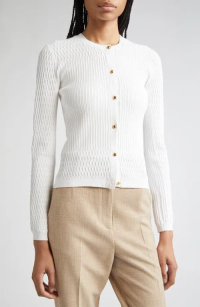 St John St. John Collection Mixed Stitch Fine Gauge Cardigan In White