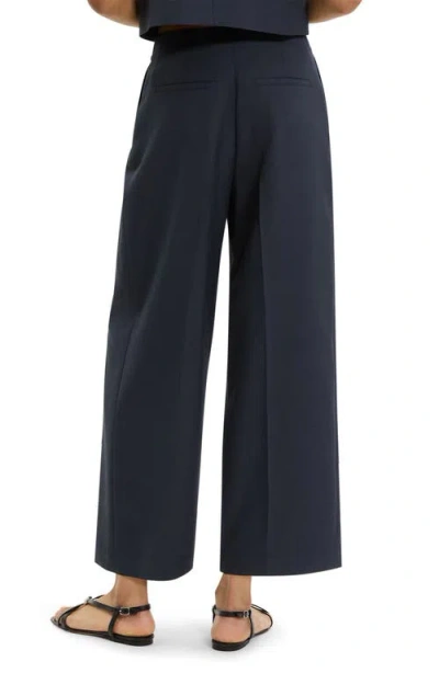 Theory City Pleated High Waist Wide Leg Pants In Blue