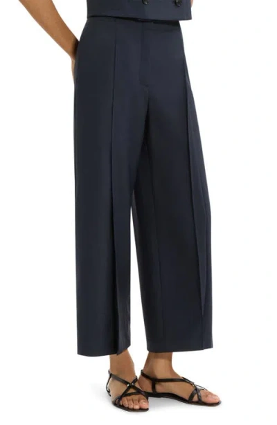 Theory City Pleated High Waist Wide Leg Pants In Blue