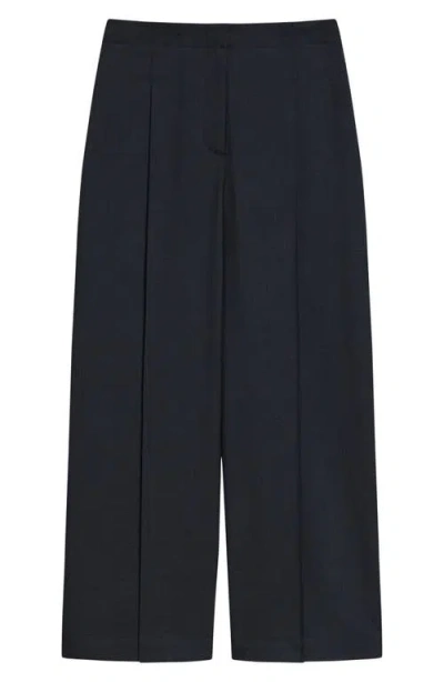 Theory City Pleated High Waist Wide Leg Pants In Blue