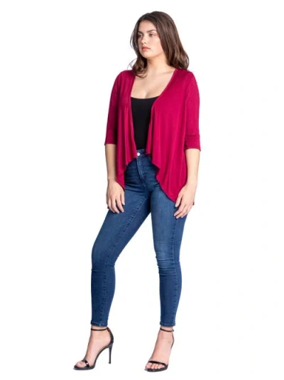 24seven Comfort Apparel Elbow Length Sleeve Open Front Cardigan In Pink
