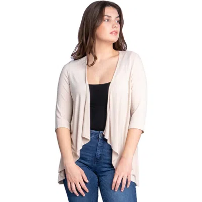 24seven Comfort Apparel Elbow Length Sleeve Open Front Cardigan In Neutral
