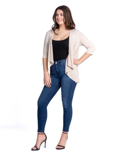 24seven Comfort Apparel Elbow Length Sleeve Open Front Cardigan In Neutral