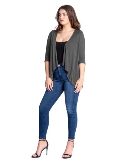 24seven Comfort Apparel Elbow Length Sleeve Open Front Cardigan In Black
