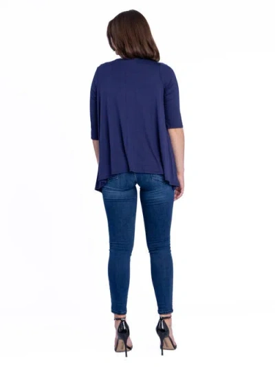 24seven Comfort Apparel Elbow Length Sleeve Open Front Cardigan In Blue