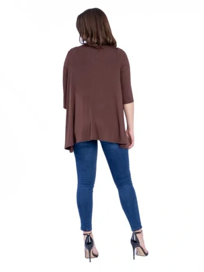 24seven Comfort Apparel Elbow Length Sleeve Open Front Cardigan In Brown