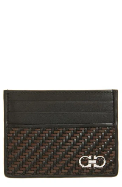 Ferragamo Gancio Woven Leather Card Case