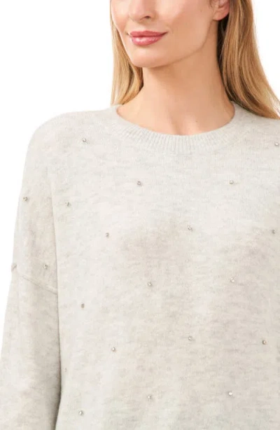 Cece Rhinestone Embellished Crewneck Sweater In Gray