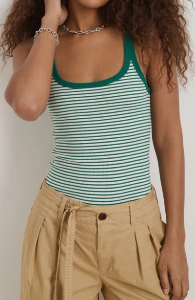 Alex Mill Stripe Stretch Cotton Rib Tank Top In Green