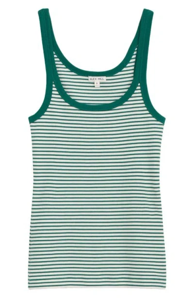 Alex Mill Stripe Stretch Cotton Rib Tank Top In Green
