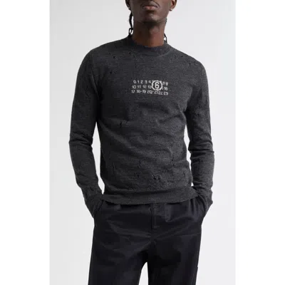 Mm6 Maison Margiela Distressed Dark Grey Knit Sweater In Gray