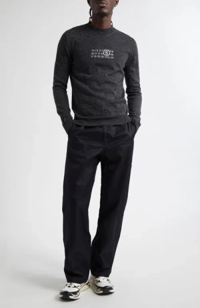 Mm6 Maison Margiela Distressed Dark Grey Knit Sweater In Gray