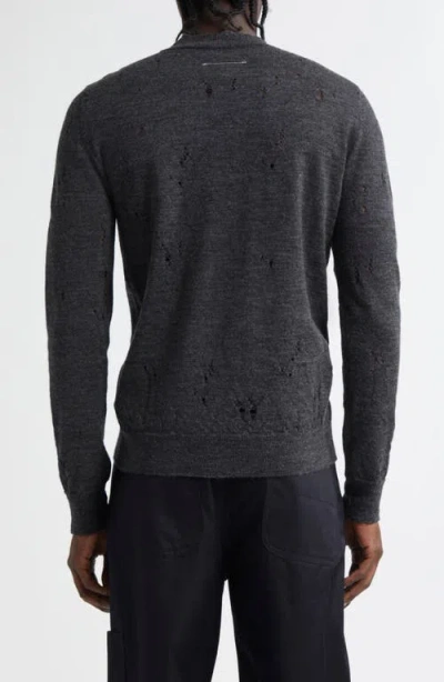 Mm6 Maison Margiela Distressed Dark Grey Knit Sweater In Gray