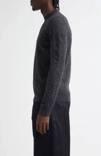 Mm6 Maison Margiela Distressed Dark Grey Knit Sweater In Gray