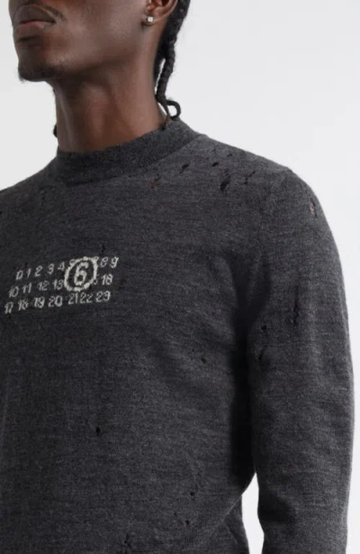 Mm6 Maison Margiela Distressed Dark Grey Knit Sweater In Gray