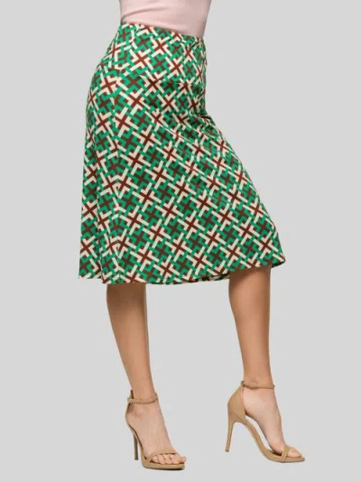 24seven Comfort Apparel Geometric Print Comfortable Elastic Waist Knee Length Skirt In Green