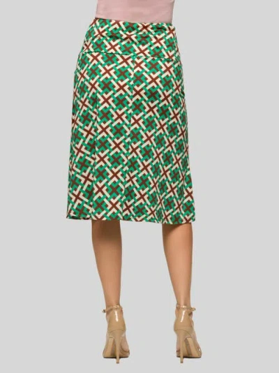 24seven Comfort Apparel Geometric Print Comfortable Elastic Waist Knee Length Skirt In Green