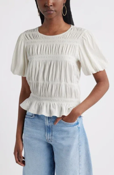 Treasure & Bond Smocked Puff Sleeve Top In White