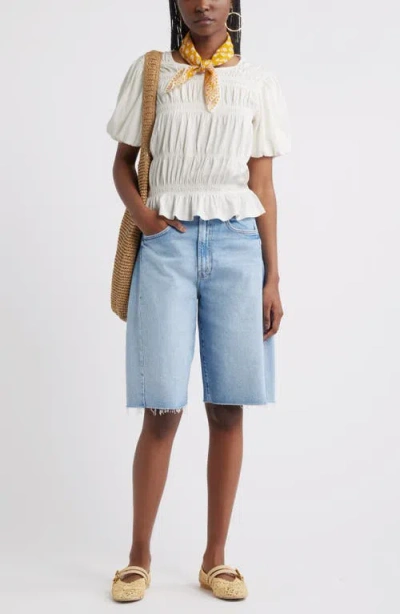 Treasure & Bond Smocked Puff Sleeve Top In White