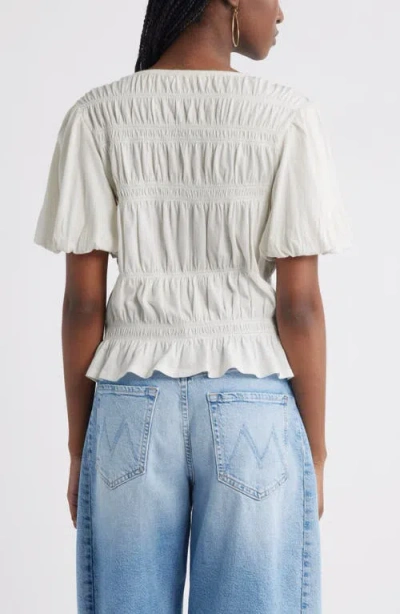 Treasure & Bond Smocked Puff Sleeve Top In White