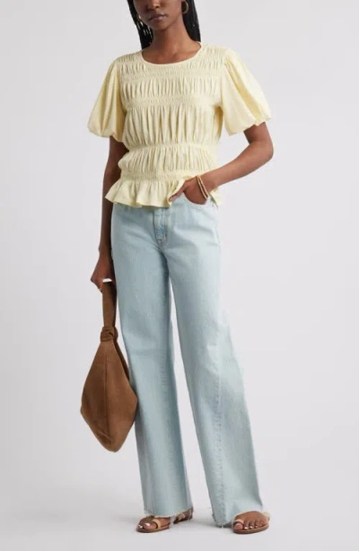 Treasure & Bond Smocked Puff Sleeve Top In Yellow