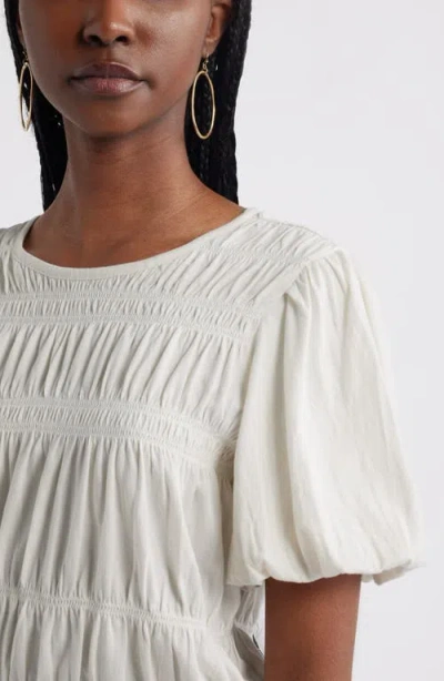 Treasure & Bond Smocked Puff Sleeve Top In White