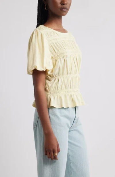 Treasure & Bond Smocked Puff Sleeve Top In Yellow