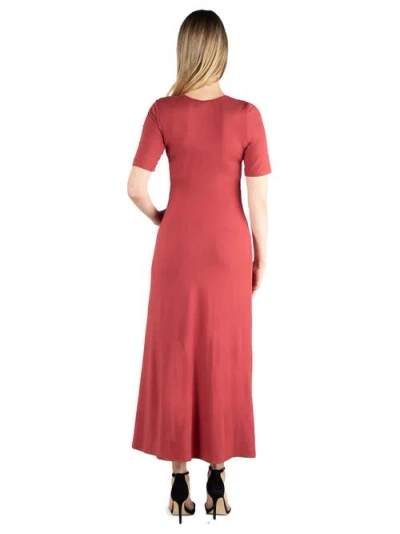 24seven Comfort Apparel Casual Maternity Maxi Dress With Sleeves In Red