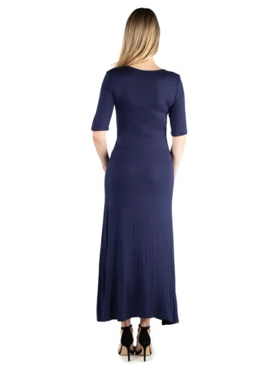24seven Comfort Apparel Maternity Casual Maxi Dress With Sleeves In Blue