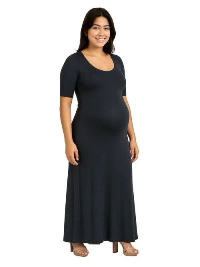 24seven Comfort Apparel Maternity Casual Maxi Dress With Sleeves In Blue