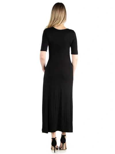 24seven Comfort Apparel Maternity Casual Maxi Dress With Sleeves In Black