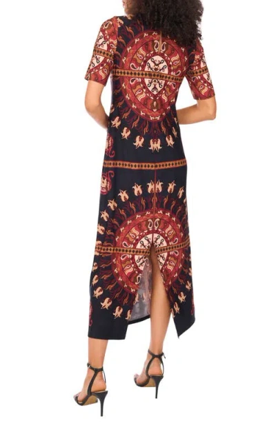 Vince Camuto Placement Print Stretch Jersey Midi Dress In Multi