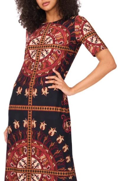 Vince Camuto Placement Print Stretch Jersey Midi Dress In Multi