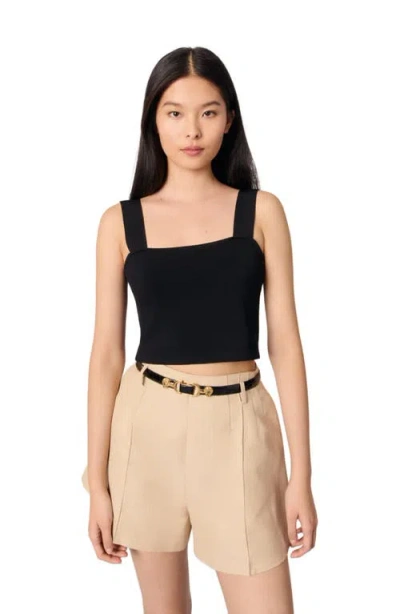 Maje Cropped Square-neck Vest Top In Black