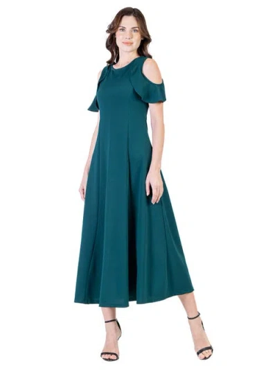 24seven Comfort Apparel V-neck Sleeveless Maxi Dress With Belt In Blue