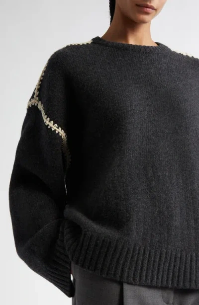 Totême Toteme Shell Stitch Trim Wool, Cashmere & Cotton Sweater
