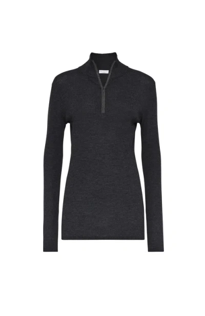 Brunello Cucinelli Virgin Wool-cashmere Rib-knit Sweater In Black