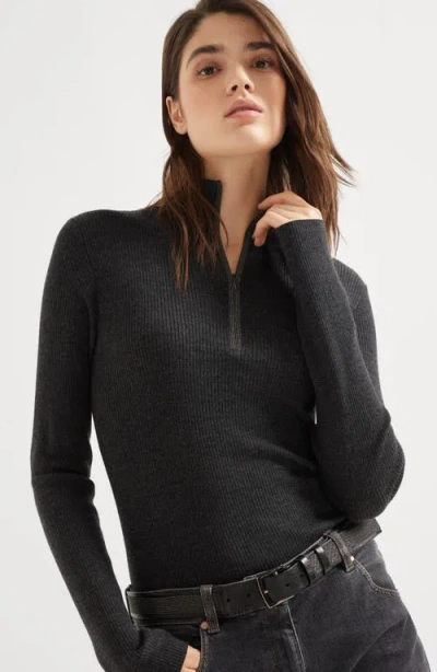 Brunello Cucinelli Virgin Wool-cashmere Rib-knit Sweater In Black