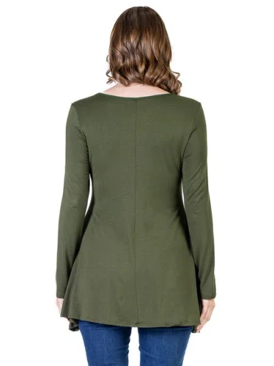 24seven Comfort Apparel Long Sleeve Solid Color Swing Style Flared Tunic Top In Green